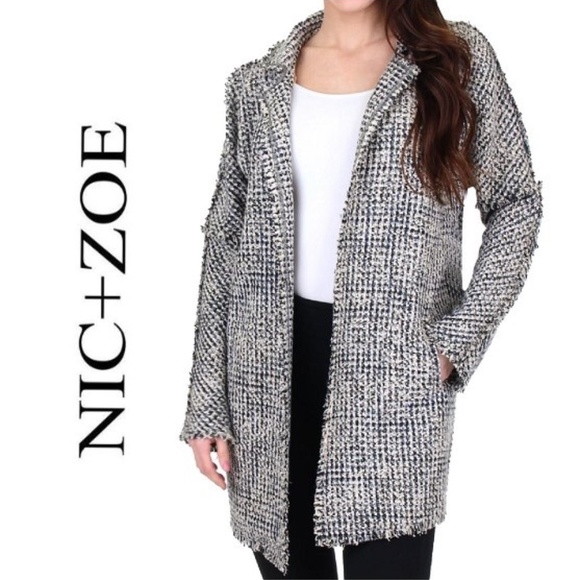 NIC + ZOE Tweed Open Front Raw Hem Blazer Jacket - Picture 1 of 6